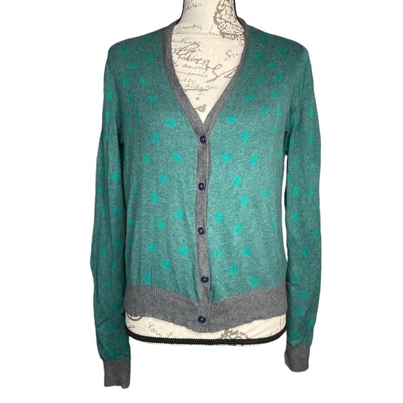 Cabi polka dot cardigan sweater green gray size small - Picture 3 of 7